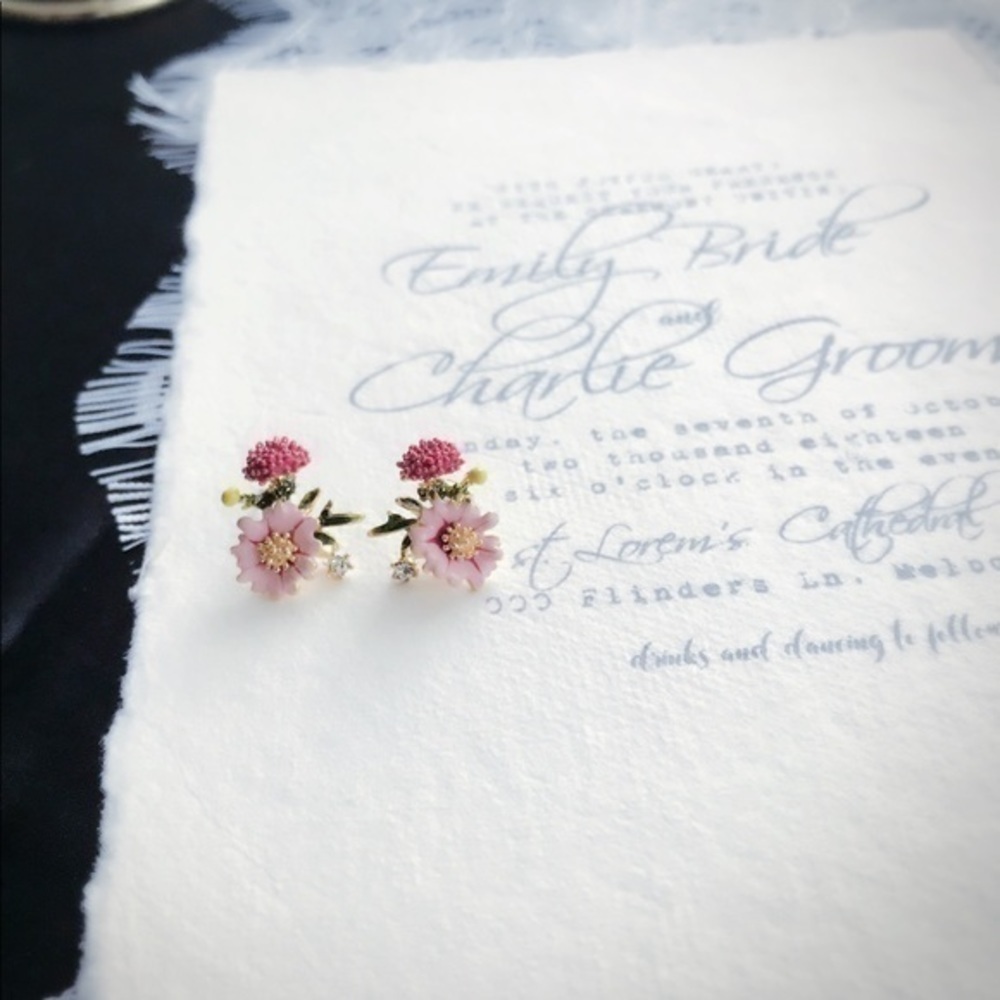 18K GP Enamel Flowers Earrings - Picture 6 of 8